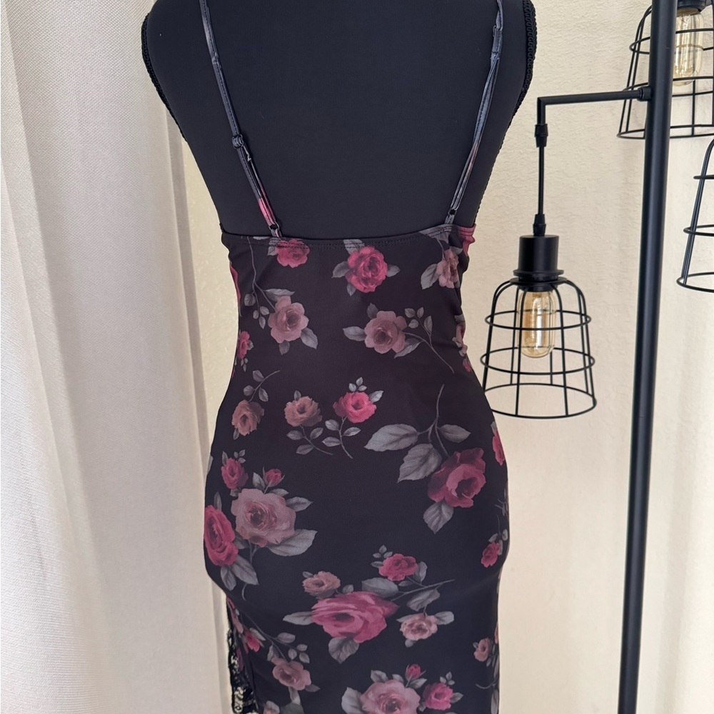 Motel Rocks Black Floral Lace Trim Mini Dress XS Goth Slip Y2K - Picture 6 of 9